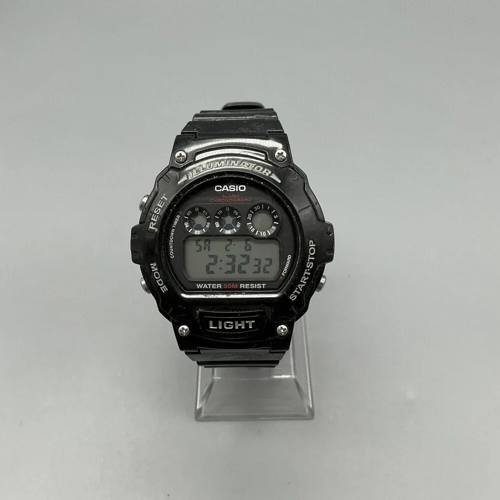 Casio 3225 W-214HC Mens Watch 45mm Black Illuminator Alarm Chrono New Battery